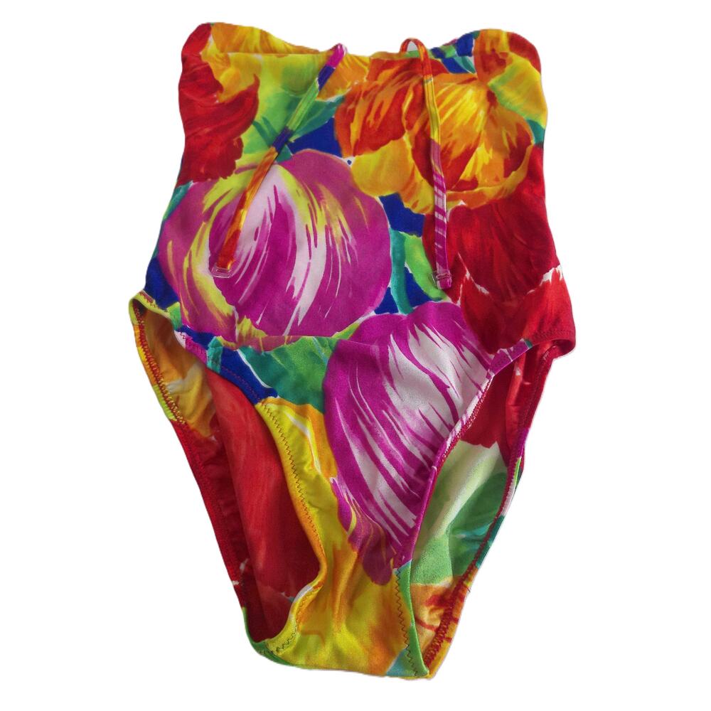 Vtg 80s Gottex One Piece Swimsuit Floral Psychedelic High Cut Maillot Size 14 - Picture 3 of 8